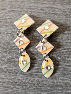 Vintage Handmade Retro Colorful Clip On Earrings